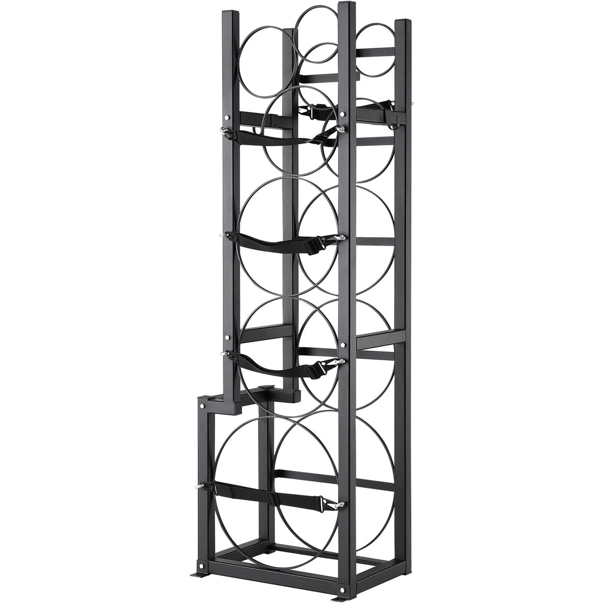 Gas cylinder rack, capacity for 1 × 22.7 kg, 2 × 13.6 kg and 3 small cylinders, 39.5 × 33 × 126.5 cm, for storage and transport (Freon, oxygen, nitrogen etc.)