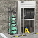 Gāzes konteineru plaukts, ar ietilpību 1 × 22,7 kg, 2 × 13,6 kg un 3 mazi baloni, 39,5 × 33 × 126,5 cm, uzglabāšanai un transportēšanai (Freons, skābeklis, slāpeklis u.c.)