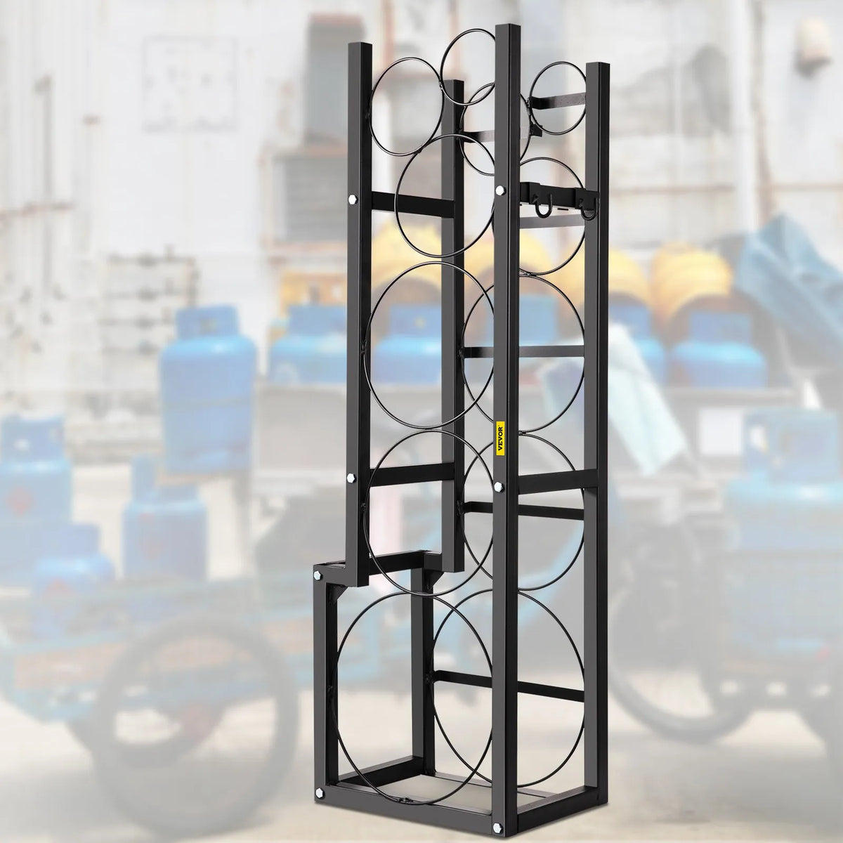 Gāzes konteineru plaukts, ar ietilpību 1 x 22,7 kg, 2 × 13,6 kg un 3 mazie baloni, uzglabāšanai un transportēšanai