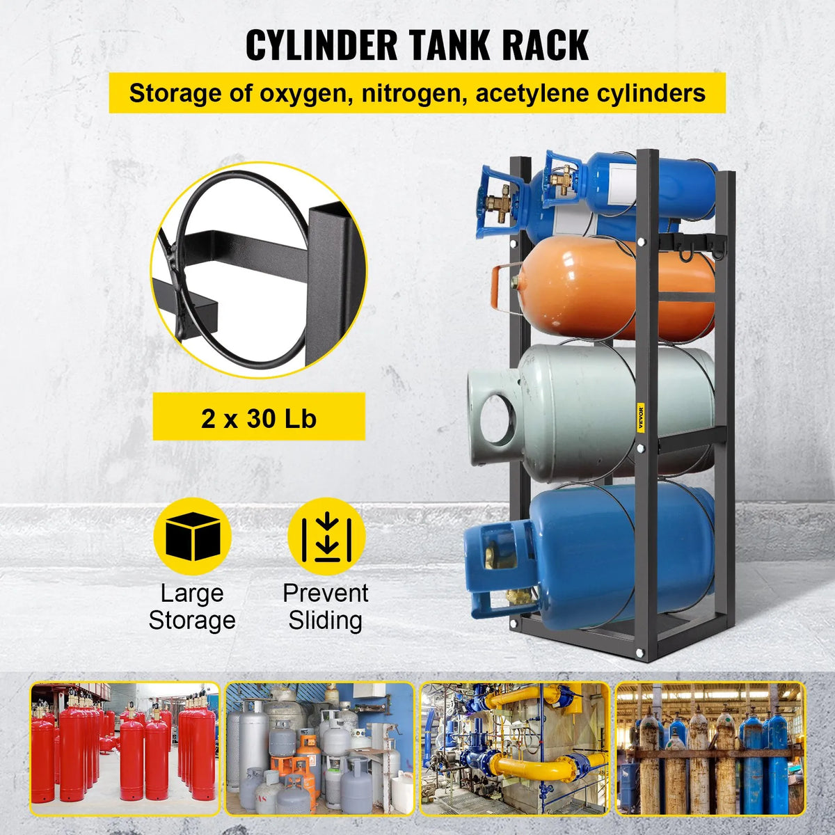 Gas cylinder rack for 2 × 13.6 kg and 3 small cylinders, storage and transport