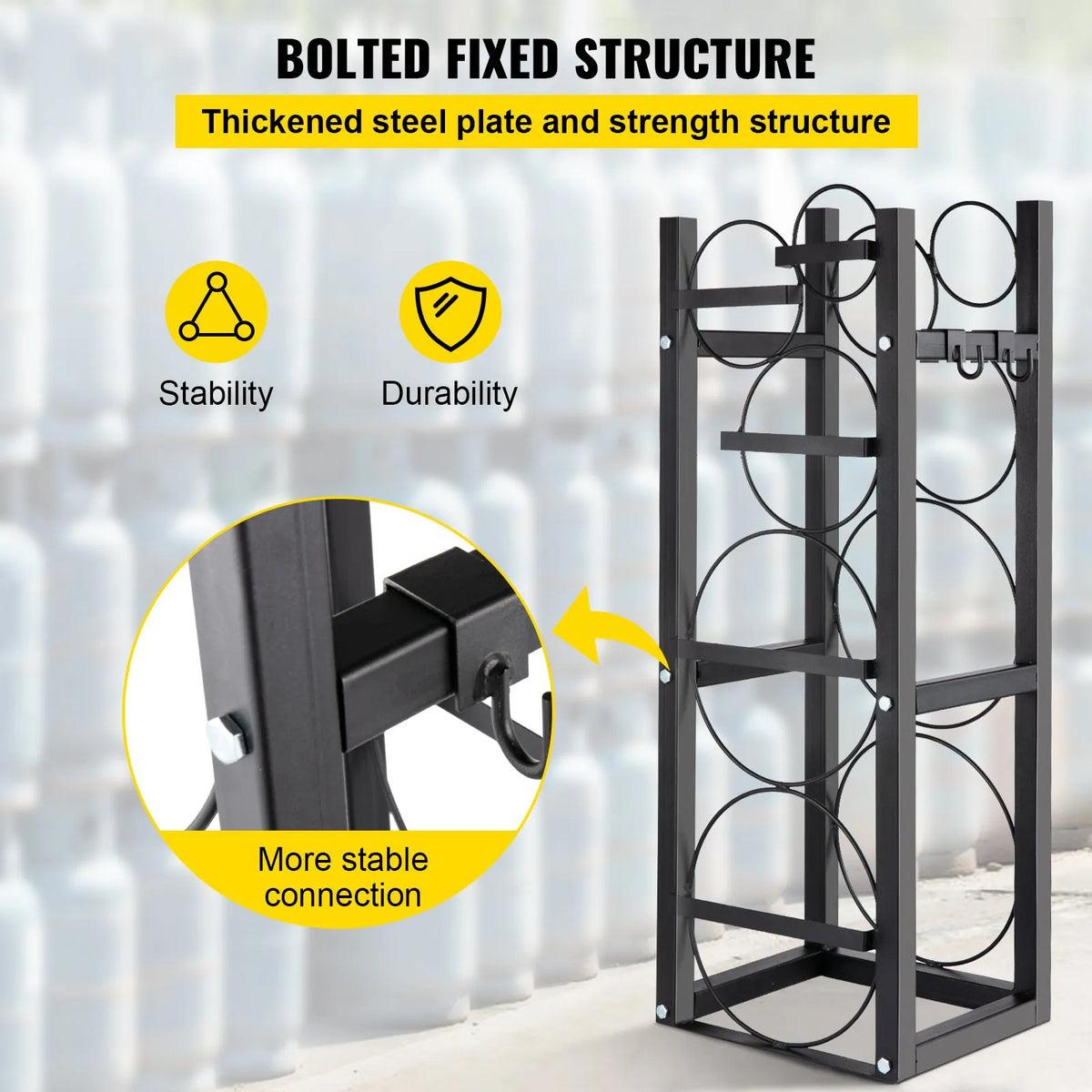 Gas cylinder rack for 2 × 13.6 kg and 3 small cylinders, storage and transport