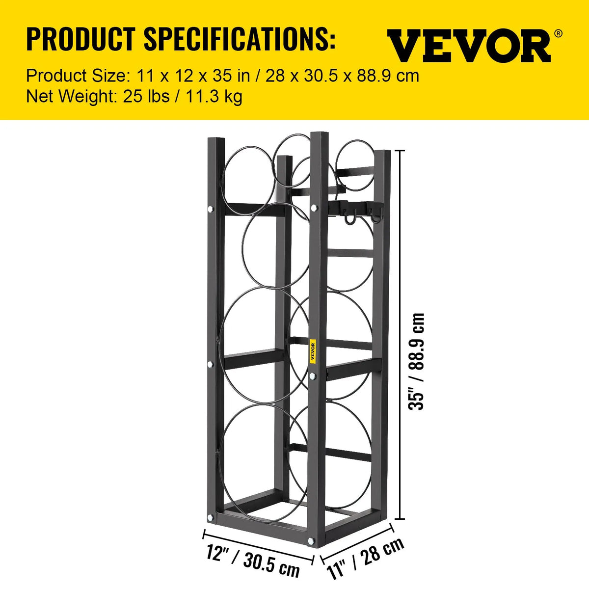 Gas cylinder rack for 2 × 13.6 kg and 3 small cylinders, storage and transport