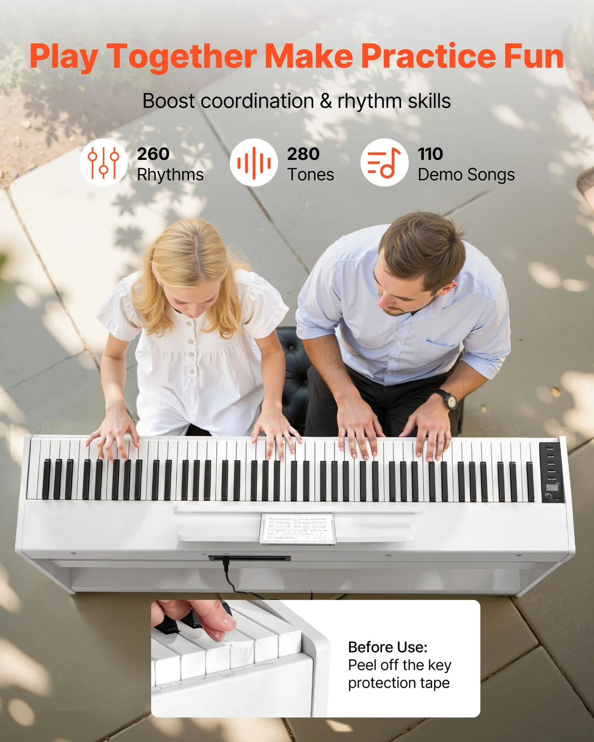 VEVOR Digital Piano 88 Weighted Keys with Stand, Triple Pedal and 280 Timbres, White