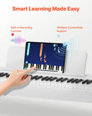 VEVOR digitālā klaviatūra ar 88 pilnsvara taustiņiem, elektriskās klavieres ar statīvu, barošanas adapteri un trīskāršo pedāli, ieraksta funkciju, 280 skaņām un bezvadu savienojumu, baltā krāsā