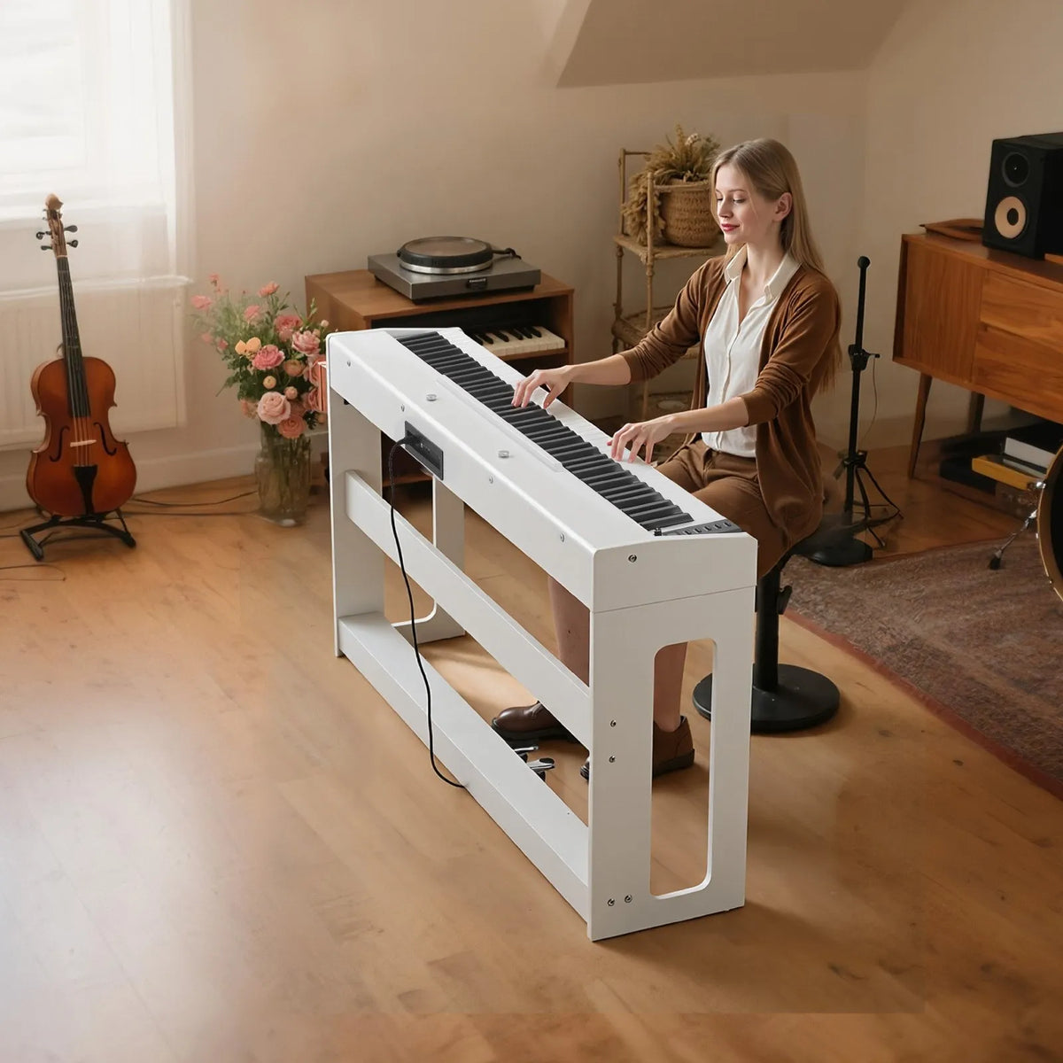 VEVOR Digital Piano 88 Weighted Keys with Stand, Triple Pedal and 280 Timbres, White