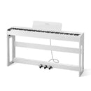 VEVOR digitālā klaviatūra ar 88 pilnsvara taustiņiem, elektriskās klavieres ar statīvu, barošanas adapteri un trīskāršo pedāli, ieraksta funkciju, 280 skaņām un bezvadu savienojumu, baltā krāsā