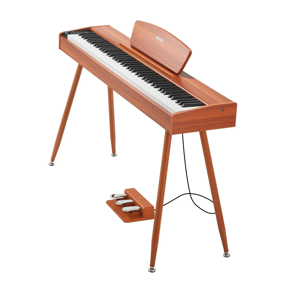 VEVOR Digital Piano 88 Weighted Keys with Music Stand, Triple Pedal and 280 Timbres, Wood Colour