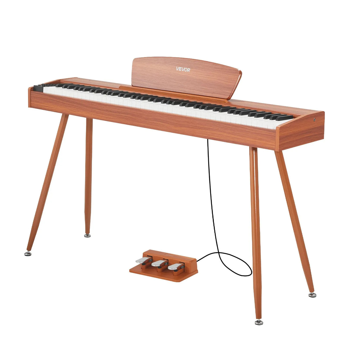 VEVOR Digital Piano 88 Weighted Keys with Music Stand, Triple Pedal and 280 Timbres, Wood Colour