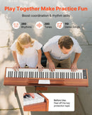 VEVOR digitālā klaviatūra ar 88 pilnsvara taustiņiem, elektriskās klavieres ar nošu statīvu, trīskāršo pedāli un barošanas adapteri, 280 tembriem un bezvadu savienojuma atbalstu, iesācējiem, koka krāsā