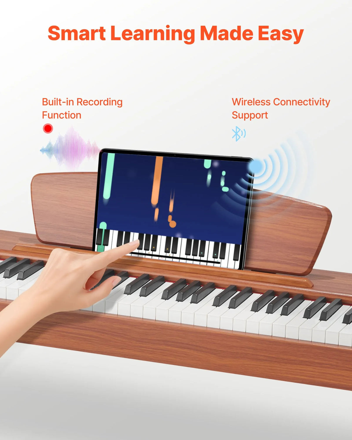 VEVOR Digital Piano 88 Weighted Keys with Music Stand, Triple Pedal and 280 Timbres, Wood Colour