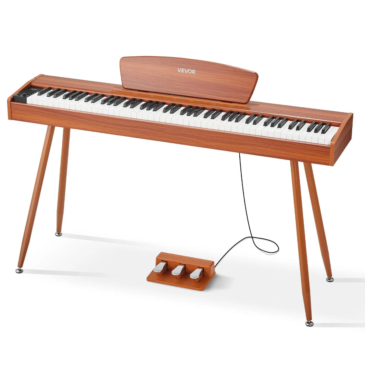VEVOR Digital Piano 88 Weighted Keys with Music Stand, Triple Pedal and 280 Timbres, Wood Colour
