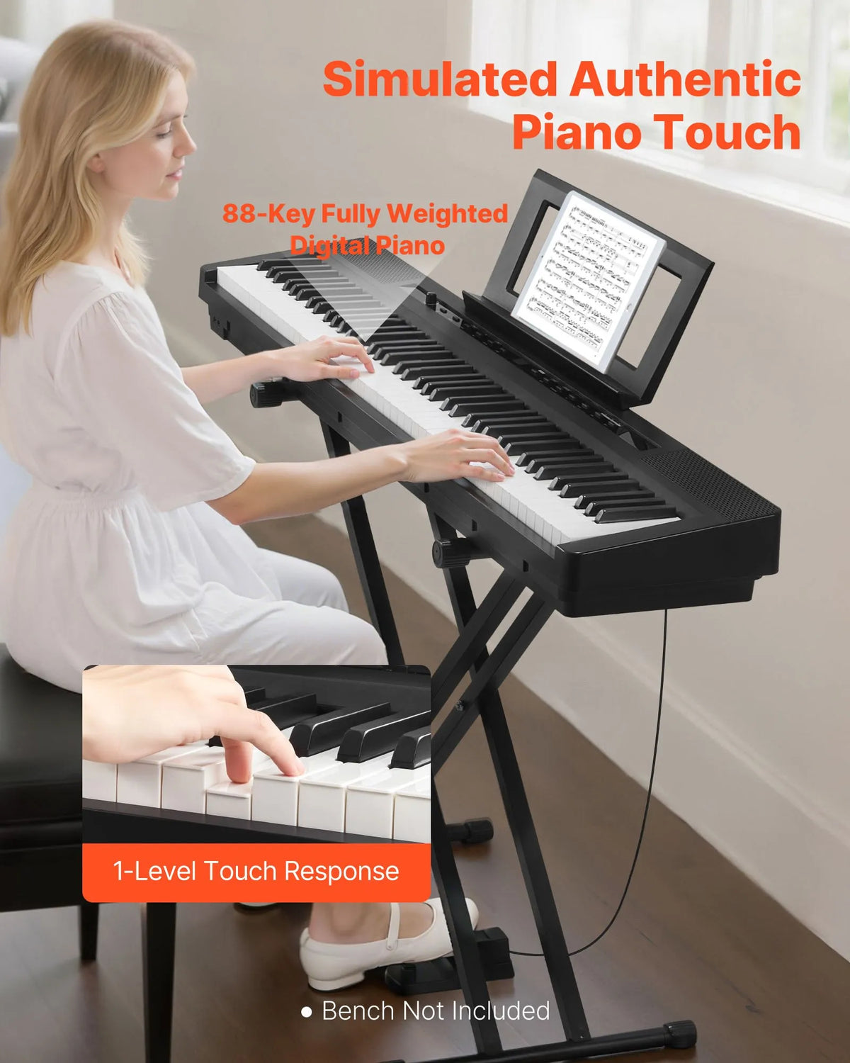 VEVOR Digital Piano 88 Weighted Keys with Speakers, X Stand, Sustain Pedal and 280 Timbres, Black