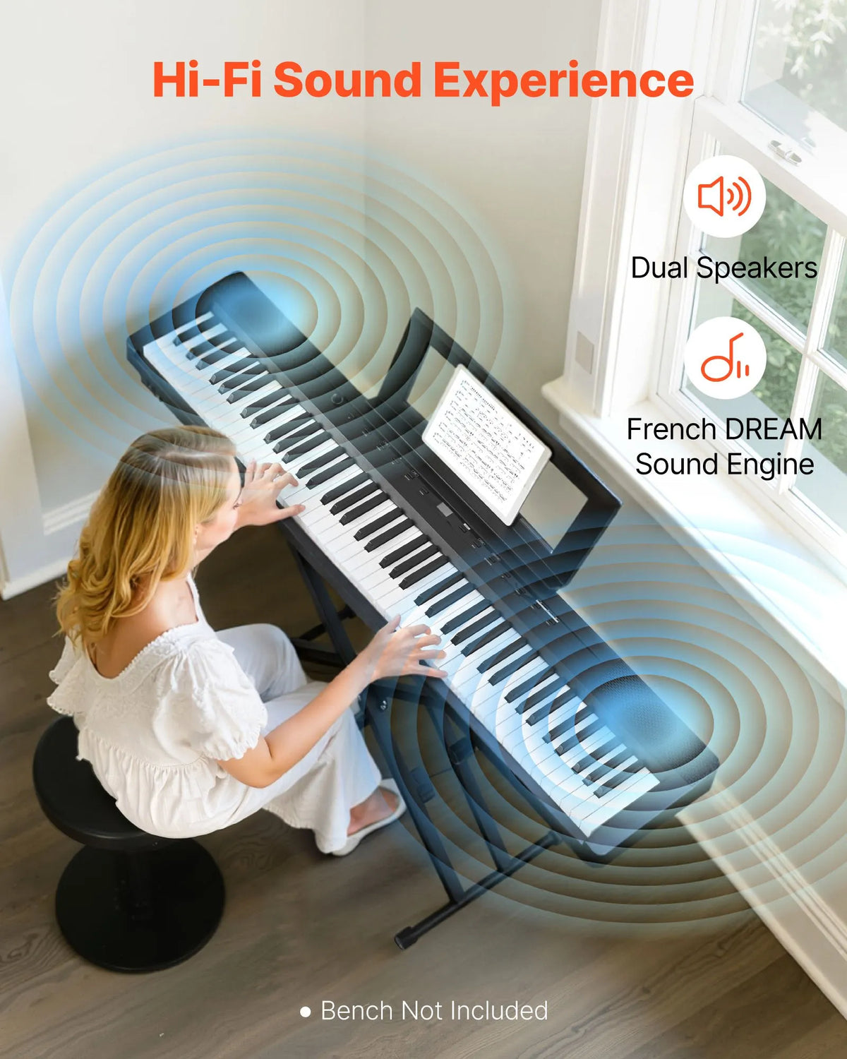 VEVOR Digital Piano 88 Weighted Keys with Speakers, X Stand, Sustain Pedal and 280 Timbres, Black