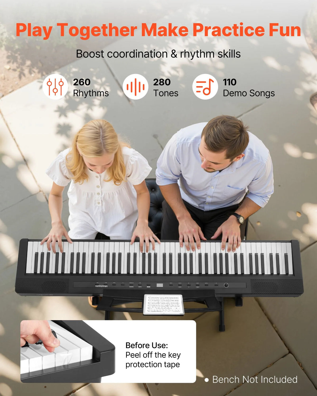 VEVOR Digital Piano 88 Weighted Keys with Speakers, X Stand, Sustain Pedal and 280 Timbres, Black
