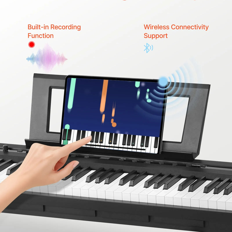 VEVOR digitālā klaviatūra ar 88 pilnsvara taustiņiem, elektriskās klavieres ar divkāršo klaviatūras režīmu un iebūvētiem skaļruņiem, X statīvu, sustain pedāli, ieraksta funkciju, 280 tembriem un bezvadu savienojumu, iesācējiem, melnā krāsā