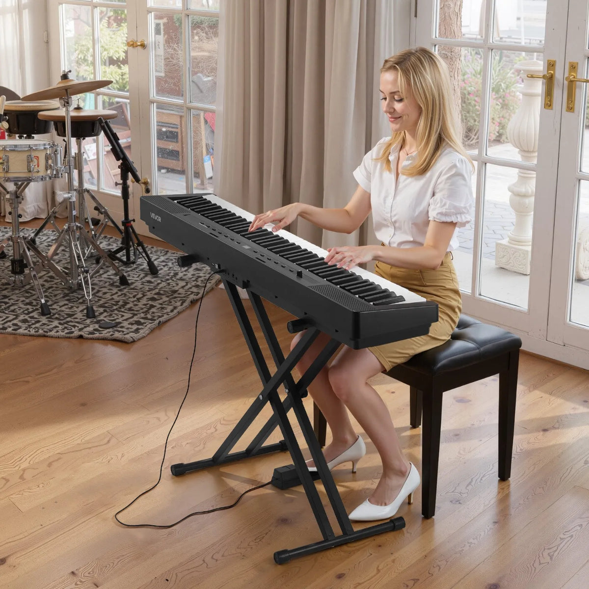 VEVOR Digital Piano 88 Weighted Keys with Speakers, X Stand, Sustain Pedal and 280 Timbres, Black