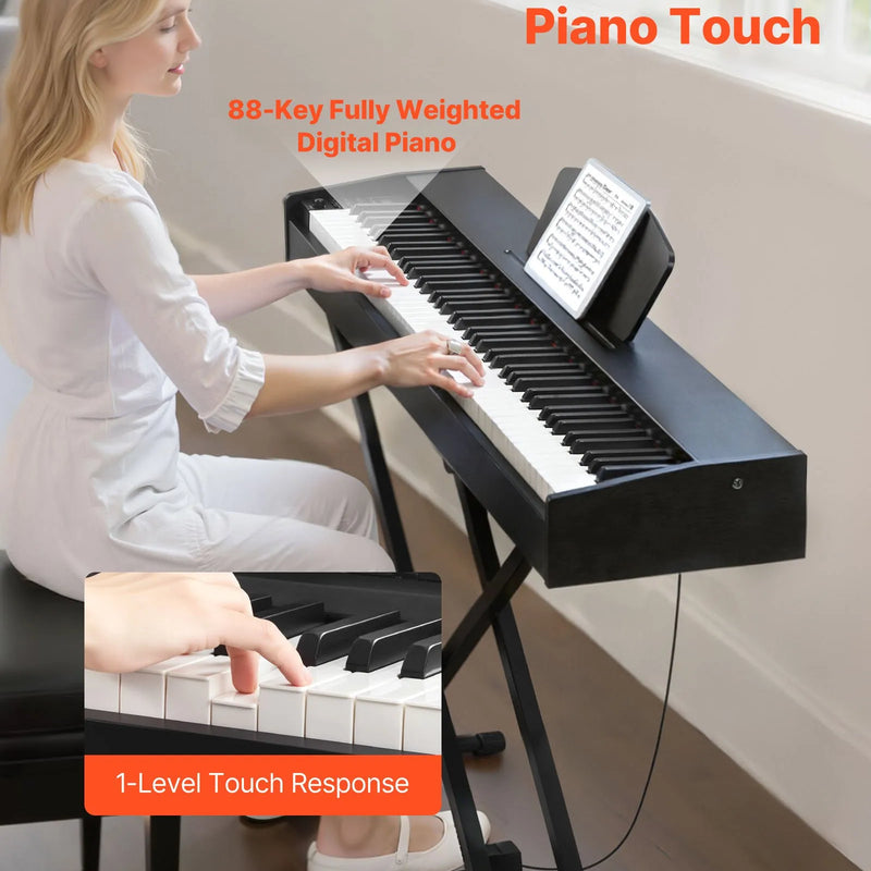 VEVOR digitālās klavieres ar 88 pilnsvara taustiņiem, dubulto klaviatūru un skaļruņiem, ar sustain pedāli un ieraksta funkciju, 238 toņi, bezvadu savienojums, bez statīva