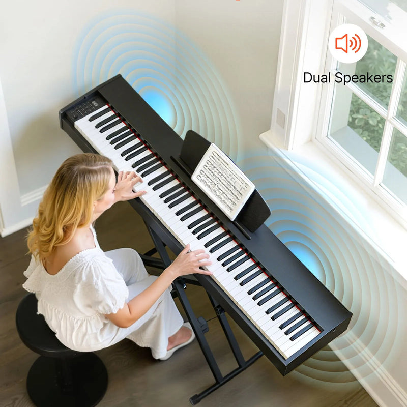 VEVOR digitālās klavieres ar 88 pilnsvara taustiņiem, dubulto klaviatūru un skaļruņiem, ar sustain pedāli un ieraksta funkciju, 238 toņi, bezvadu savienojums, bez statīva