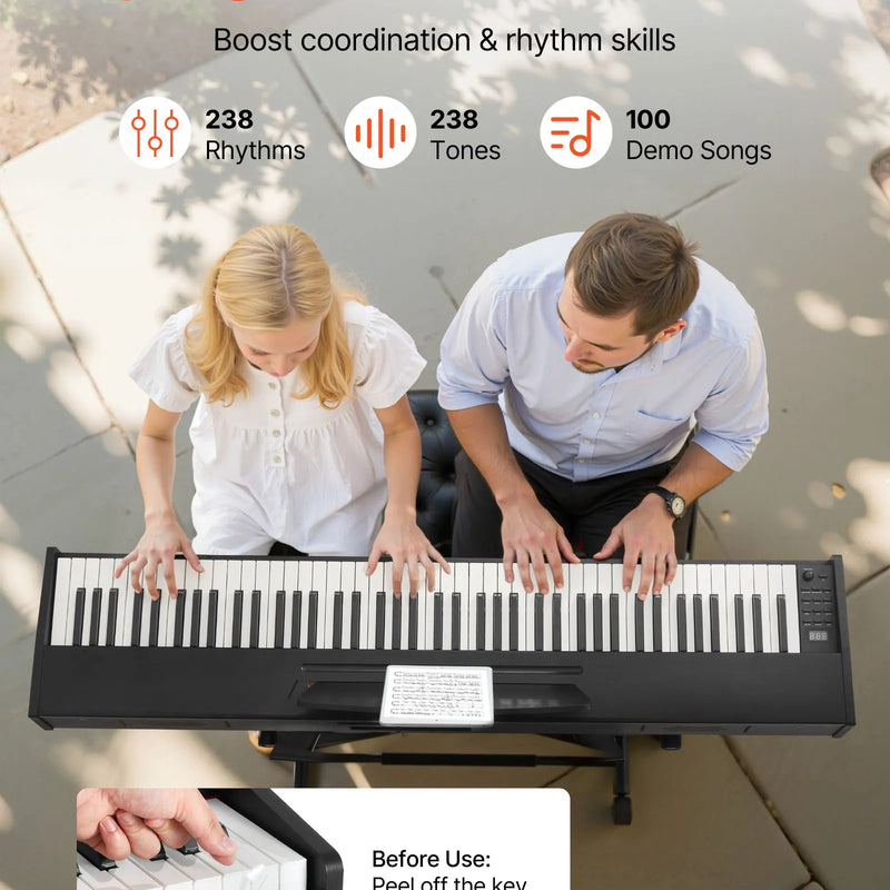 VEVOR digitālās klavieres ar 88 pilnsvara taustiņiem, dubulto klaviatūru un skaļruņiem, ar sustain pedāli un ieraksta funkciju, 238 toņi, bezvadu savienojums, bez statīva