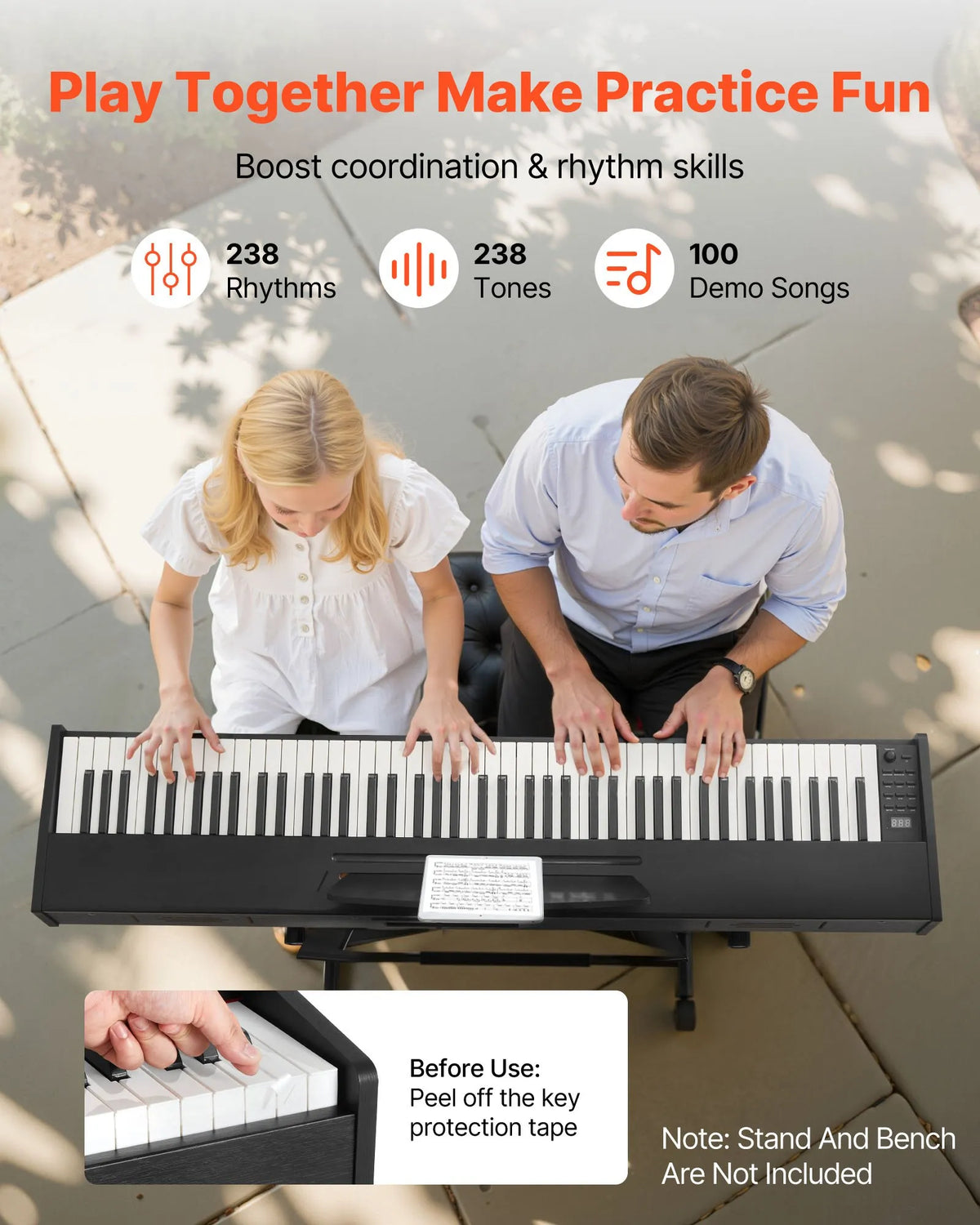 VEVOR Digital Piano 88 Weighted Keys with Speakers, Sustain Pedal and 238 Tones, Without Stand