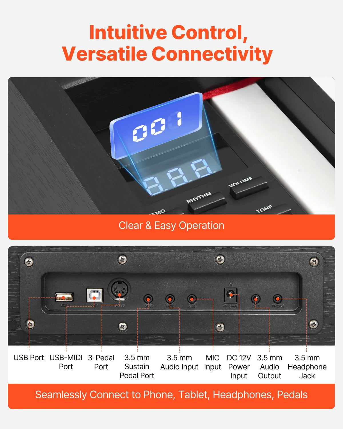 VEVOR Digital Piano 88 Weighted Keys with Speakers, Sustain Pedal and 238 Tones, Without Stand