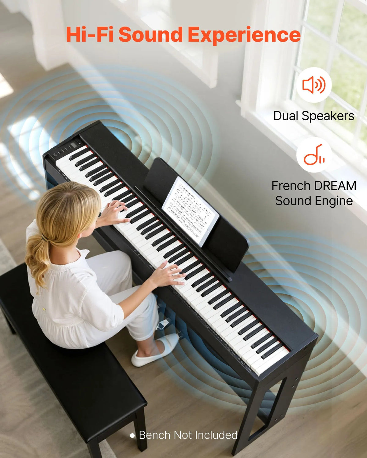 VEVOR Digital Piano 88 Weighted Keys with Furniture Stand, Triple Pedal and 280 Timbres, Black