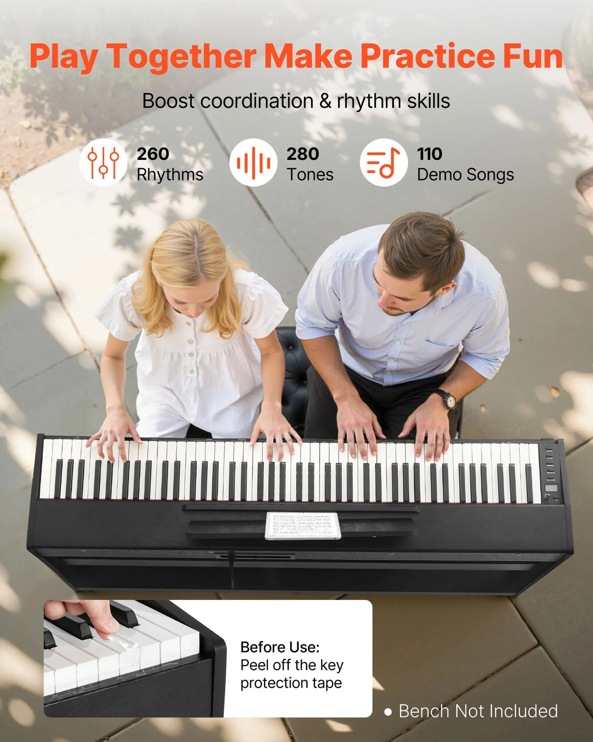 VEVOR Digital Piano 88 Weighted Keys with Furniture Stand, Triple Pedal and 280 Timbres, Black