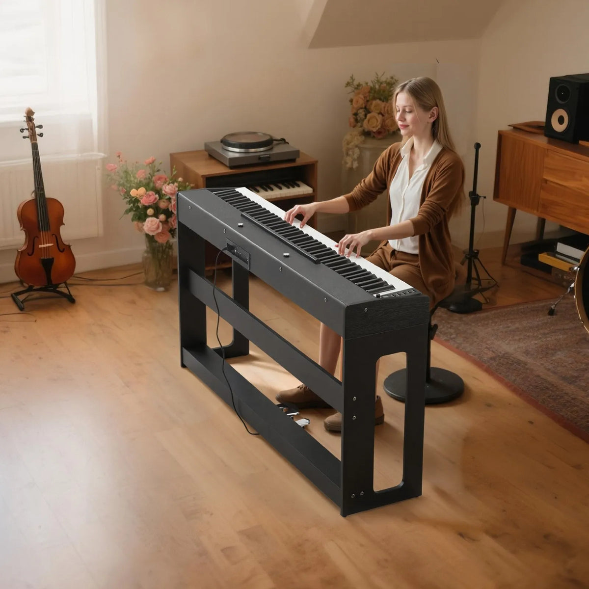 VEVOR Digital Piano 88 Weighted Keys with Furniture Stand, Triple Pedal and 280 Timbres, Black