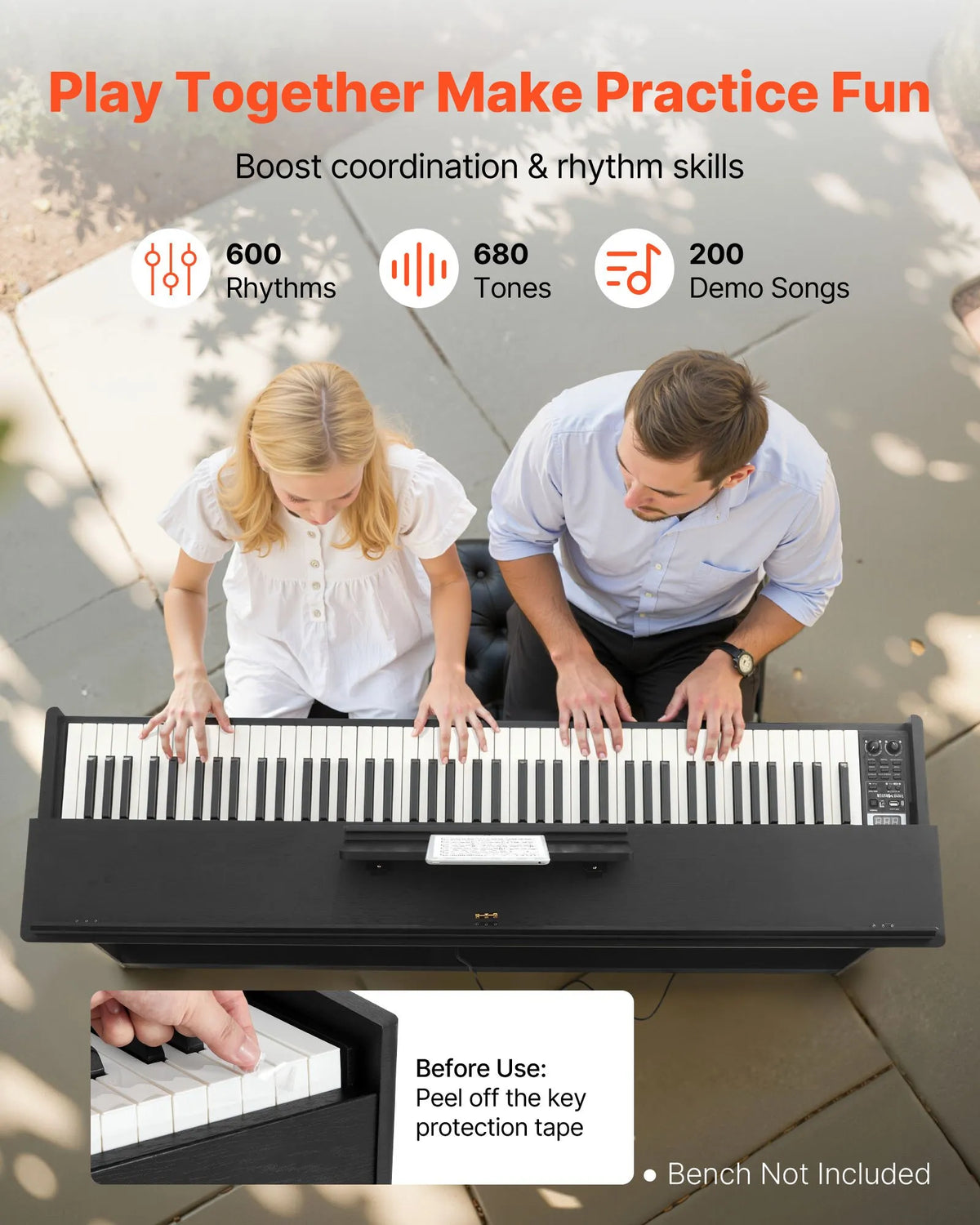 VEVOR Digital Piano 88 Weighted Keys with Stand, Triple Pedals, Headphones and 680 Tones