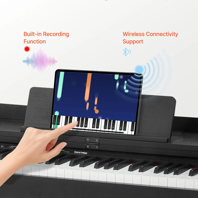 VEVOR digitālās klavieres ar 88 pilnsvara taustiņiem, statīvu, trīspedāli, barošanas adapteri un austiņām, 680 toņi, bezvadu savienojums, iesācējiem