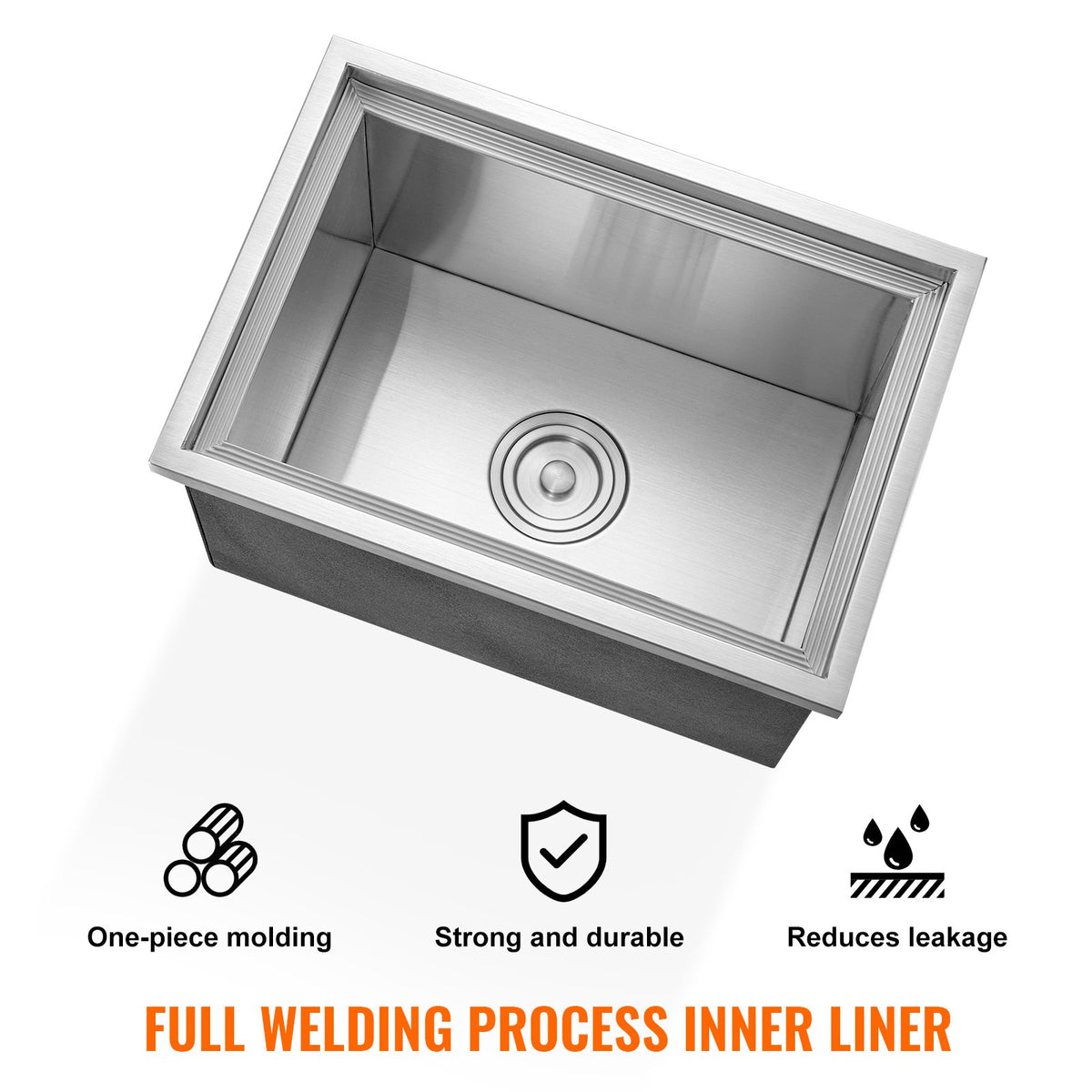 VEVOR Built-in Ice Bin 50.8 × 35.6 × 30.5 cm, 38 l, Stainless Steel, with Lid and Drain, Outdoor Kitchen