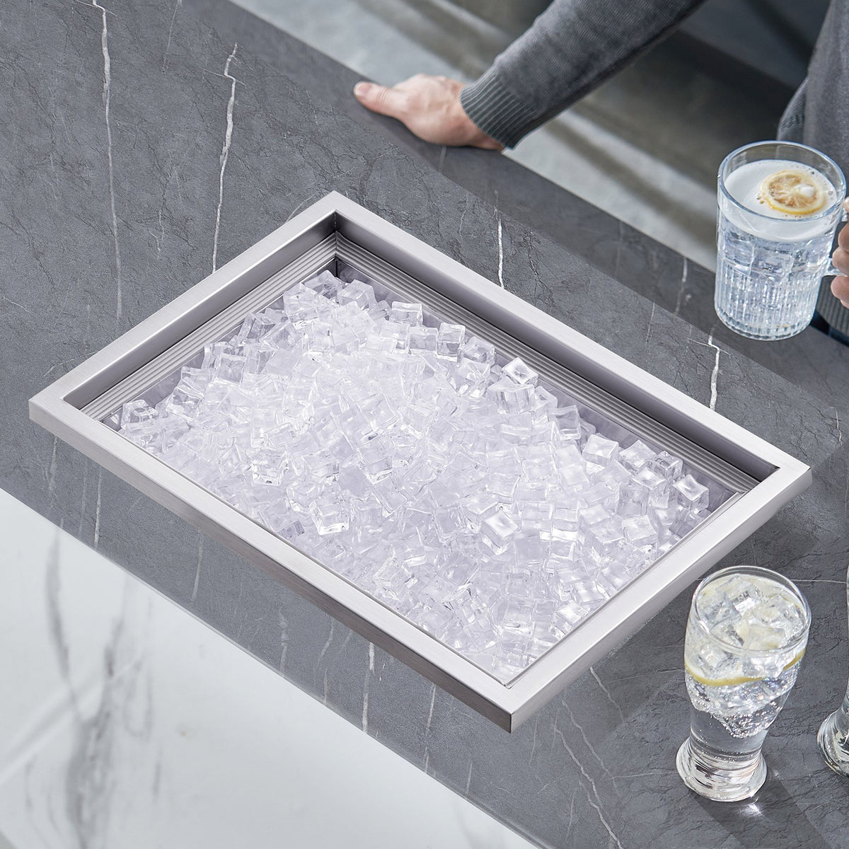 VEVOR Built-in Ice Bin 50.8 × 35.6 × 30.5 cm, 38 l, Stainless Steel, with Lid and Drain, Outdoor Kitchen
