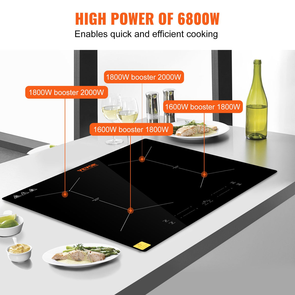VEVOR 61 cm Electric Cooker, 4 Burners, Ceramic Glass Surface, Touch Control