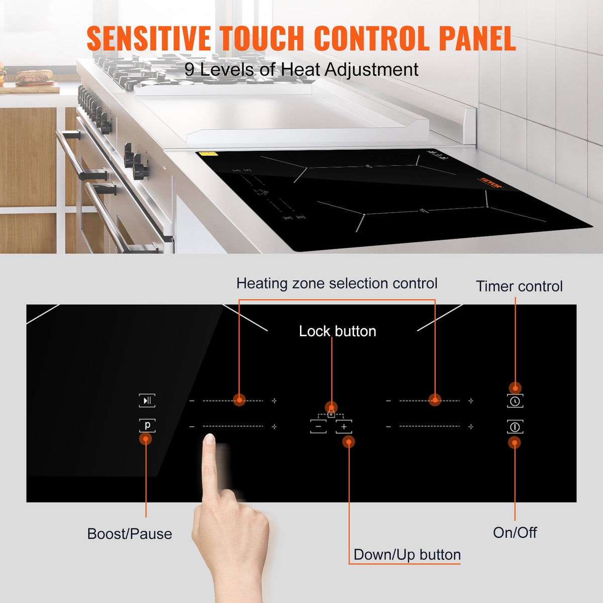 VEVOR 61 cm Electric Cooker, 4 Burners, Ceramic Glass Surface, Touch Control