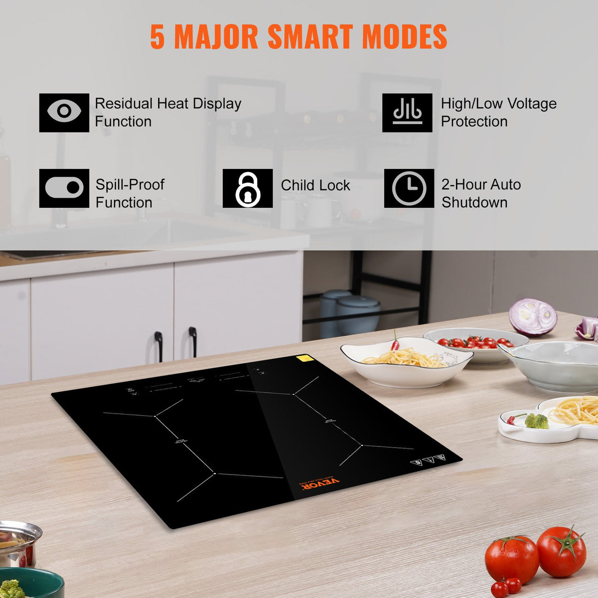 VEVOR 61 cm Electric Cooker, 4 Burners, Ceramic Glass Surface, Touch Control