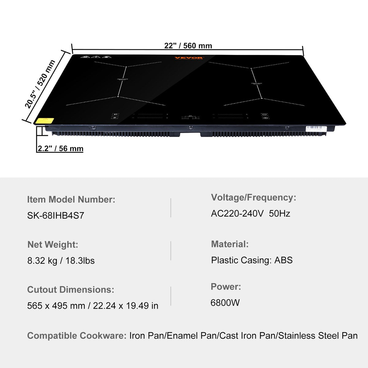 VEVOR 61 cm Electric Cooker, 4 Burners, Ceramic Glass Surface, Touch Control