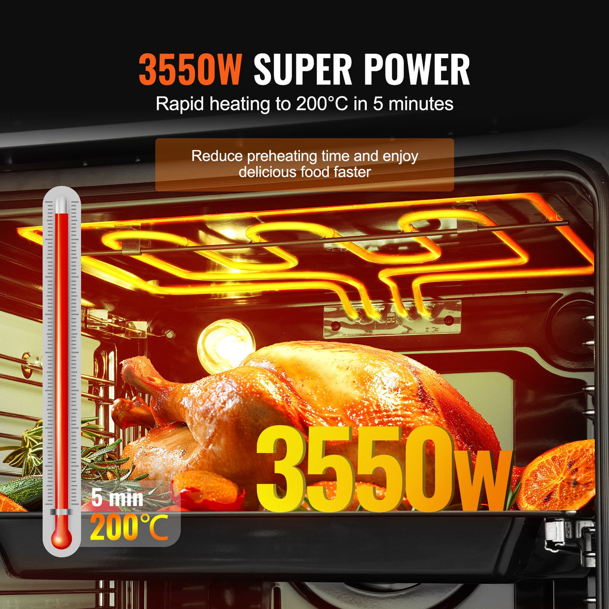 VEVOR Built-in Electric Oven 60 cm, 76 l, 9 Functions