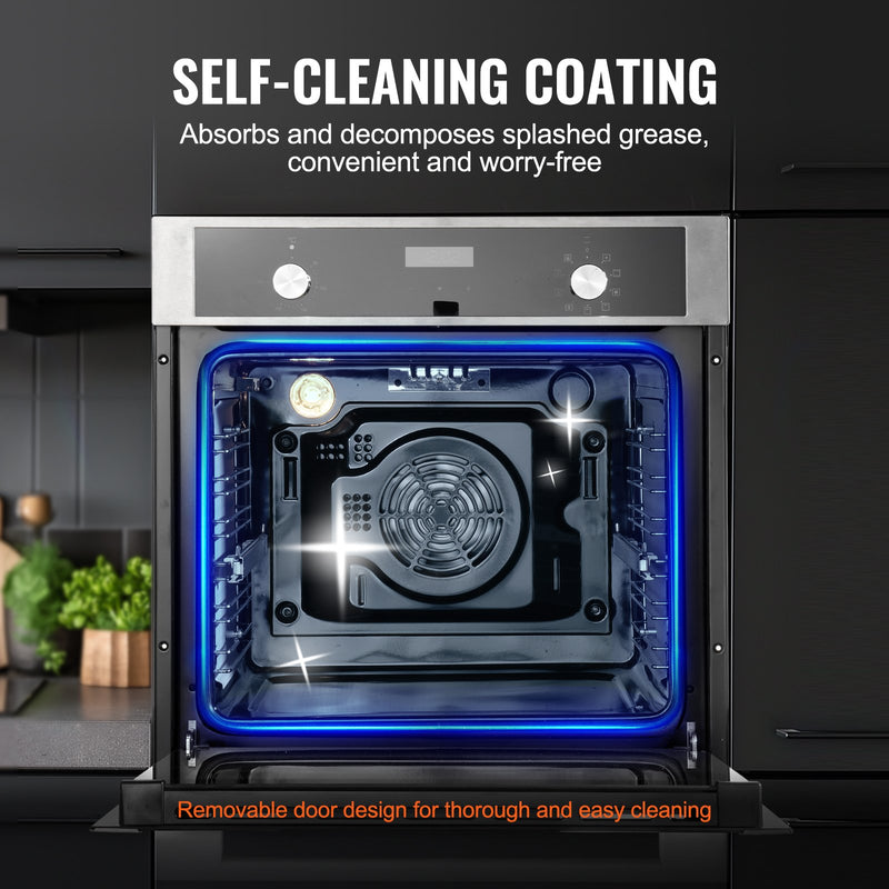 VEVOR iebūvējama elektriskā cepeškrāsns, 60 cm, 76 L, 9 funkcijas