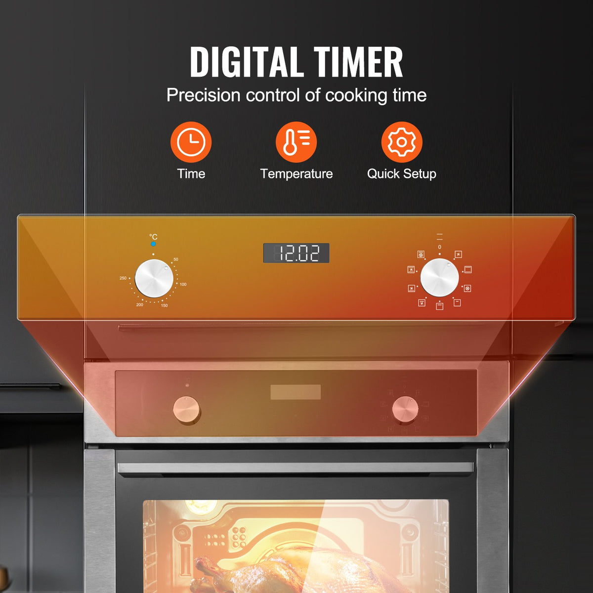VEVOR Built-in Electric Oven 60 cm, 76 l, 9 Functions