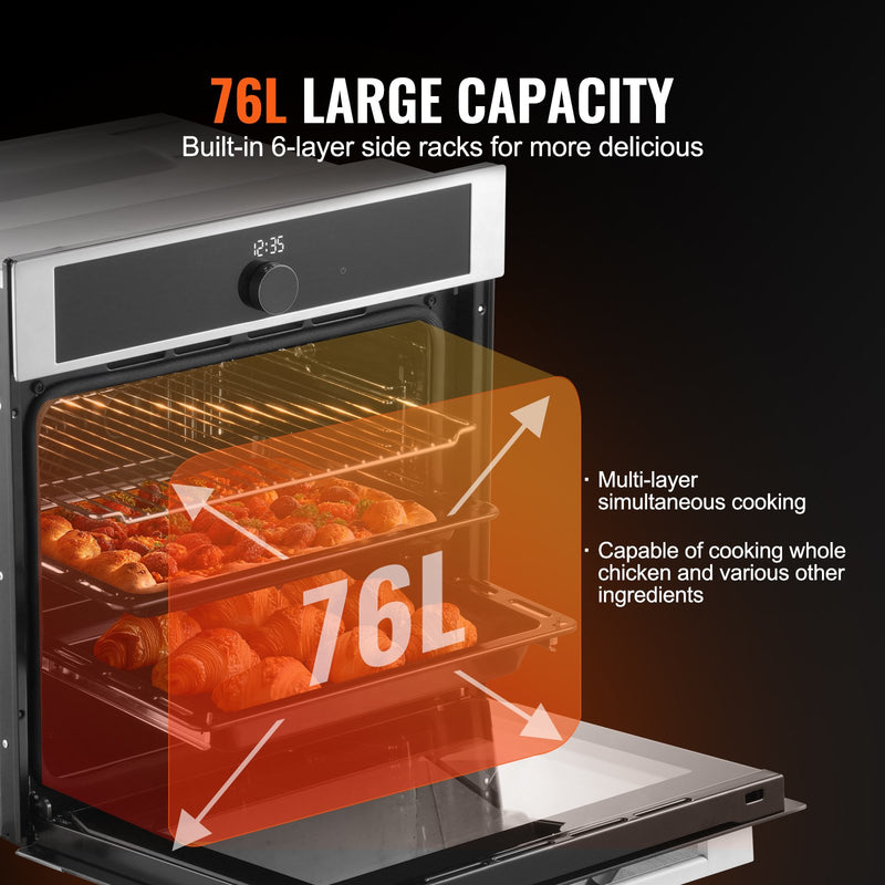 VEVOR iebūvējamā elektriskā cepeškrāsns, 60 cm, 16 funkcijas, 76 litru tilpums