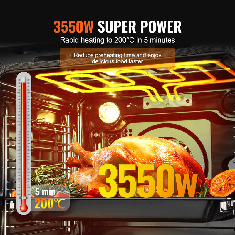 VEVOR iebūvējamā elektriskā cepeškrāsns, 60 cm, 16 funkcijas, 76 litru tilpums