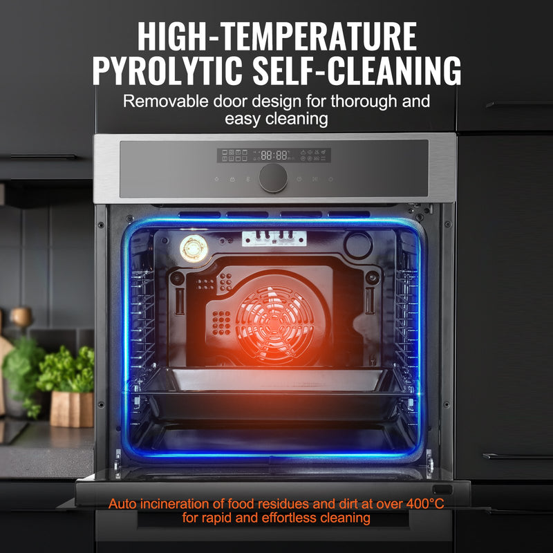 VEVOR iebūvējamā elektriskā cepeškrāsns, 60 cm, 16 funkcijas, 76 litru tilpums