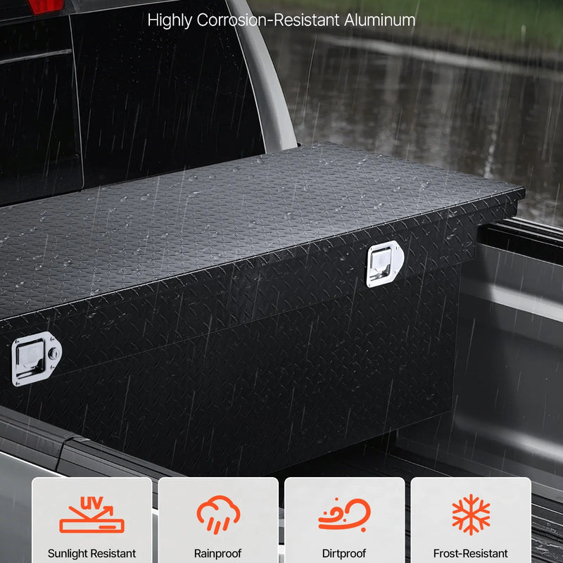 VEVOR alumīnija kravas auto šķērskaste ar dimanta rakstu, 1753×508×457 mm, ūdensizturīga instrumentu un aprīkojuma uzglabāšanas kaste ar slēdzeni un sānu rokturiem, melna