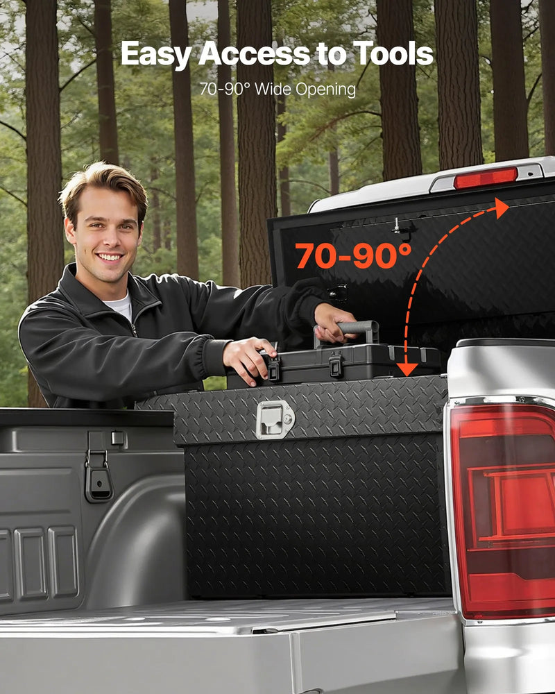 VEVOR alumīnija kravas auto šķērskaste ar dimanta rakstu, 1753×508×457 mm, ūdensizturīga instrumentu un aprīkojuma uzglabāšanas kaste ar slēdzeni un sānu rokturiem, melna