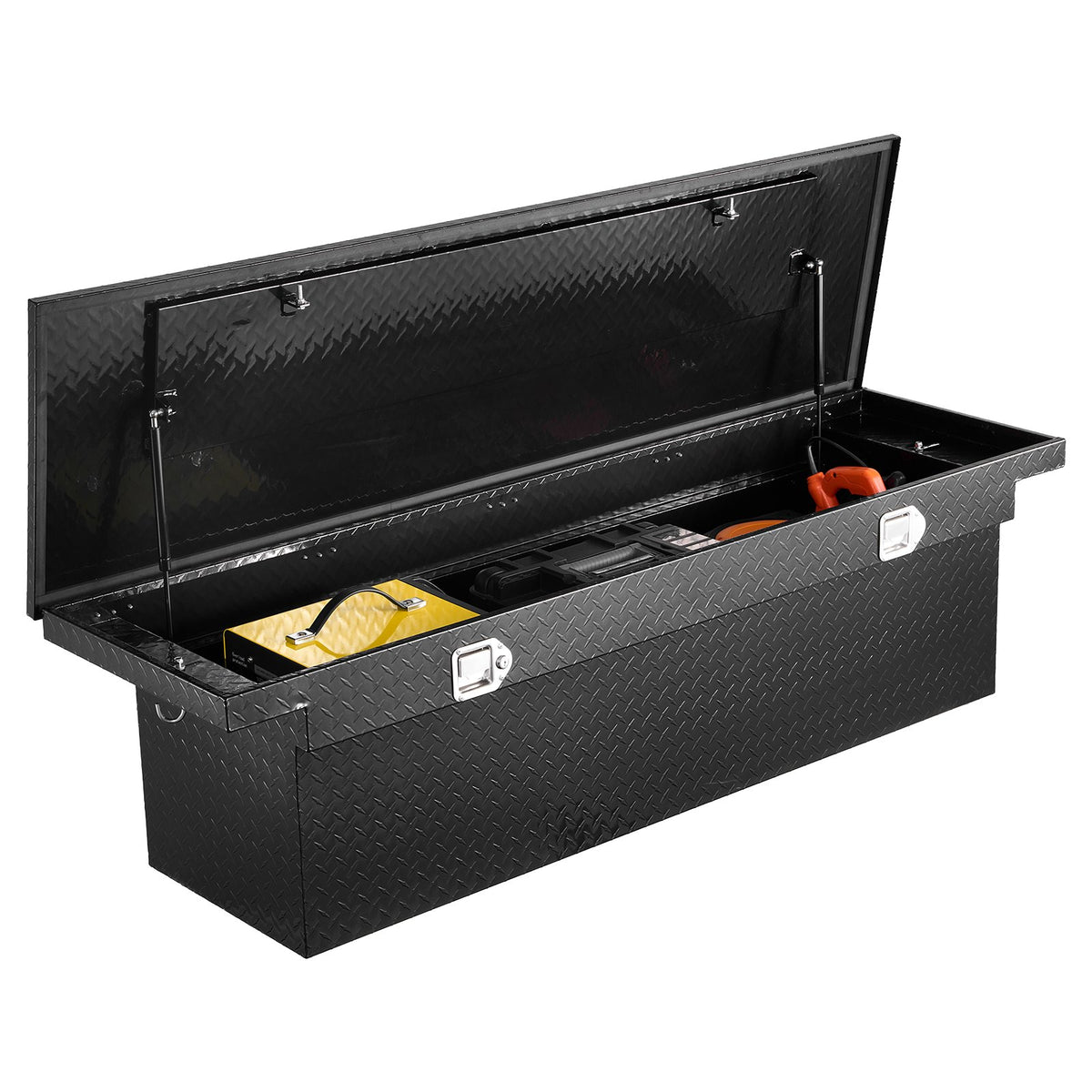 VEVOR alumīnija kravas auto šķērssijas instrumentu kaste, 69 × 12 × 14 cm, dimanta raksts, ūdensizturīga kaste ar sānu rokturiem, slēdzeni un atslēgām, piemērota pikapiem, treileriem un kemperiem, melna