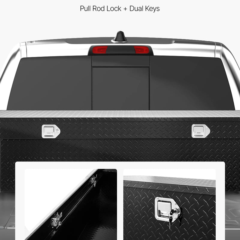 VEVOR alumīnija kravas auto šķērssijas instrumentu kaste, 69 × 12 × 14 cm, dimanta raksts, ūdensizturīga kaste ar sānu rokturiem, slēdzeni un atslēgām, piemērota pikapiem, treileriem un kemperiem, melna