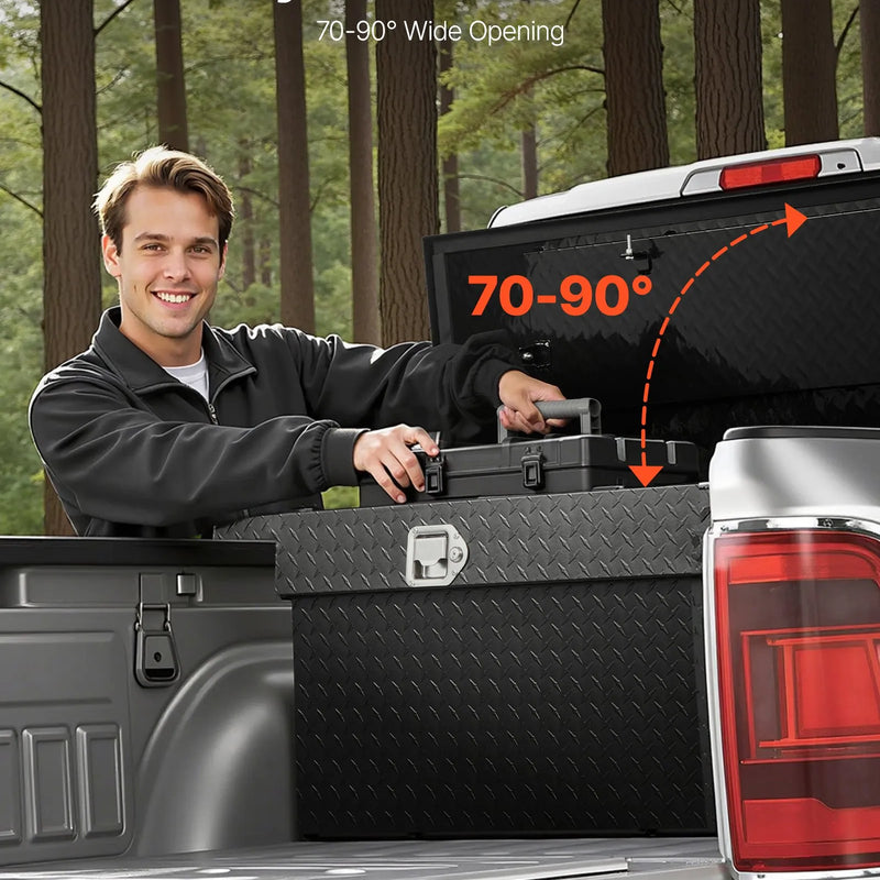 VEVOR kravas automašīnas alumīnija instrumentu kaste, 175,26×50,8×35,56 cm, ar dimanta faktūru, ūdensizturīgu slēdzeni, atslēgām un sānu rokturiem, melna