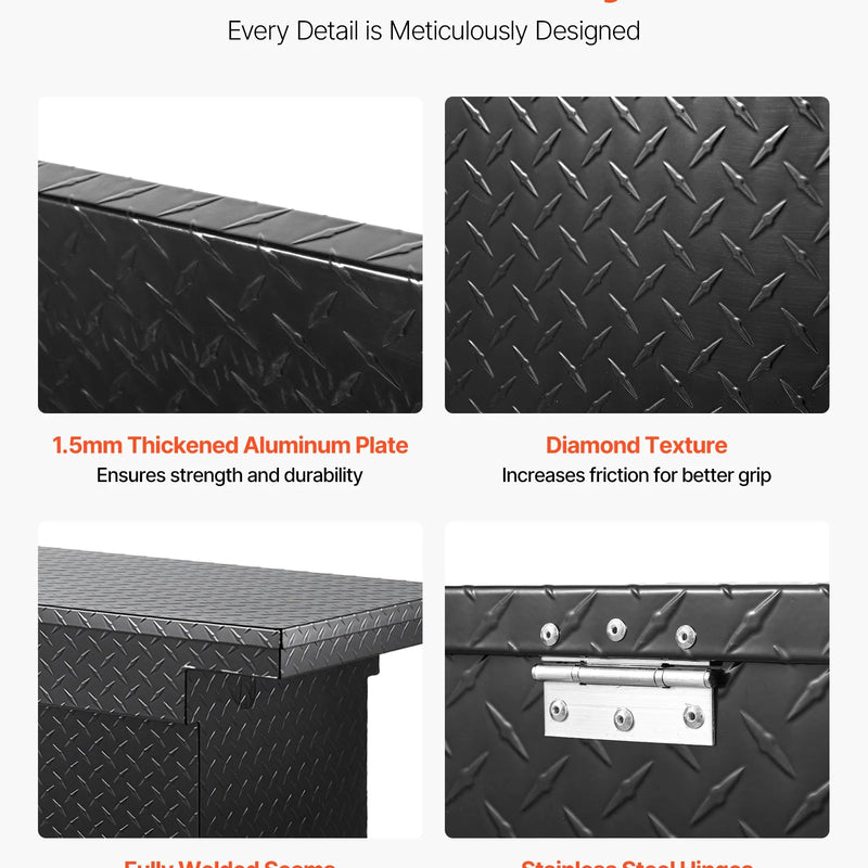 VEVOR kravas automašīnas šķērssija alumīnija instrumentu kaste, 182,88×50,8×35,56 cm ar dimanta faktūru, ūdensizturīga uzglabāšanas kaste ar slēdzeni, atslēgām un sānu rokturiem, melna