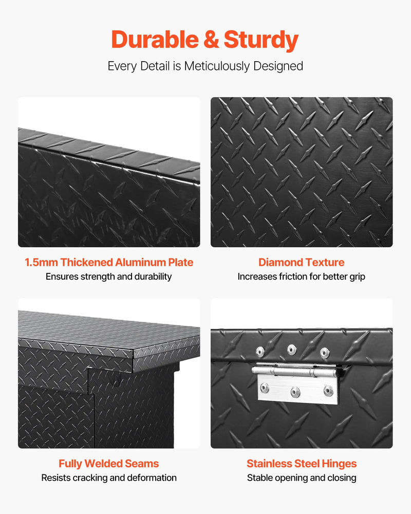 VEVOR kravas automašīnas šķērssija alumīnija instrumentu kaste, 182,88×50,8×35,56 cm ar dimanta faktūru, ūdensizturīga uzglabāšanas kaste ar slēdzeni, atslēgām un sānu rokturiem, melna