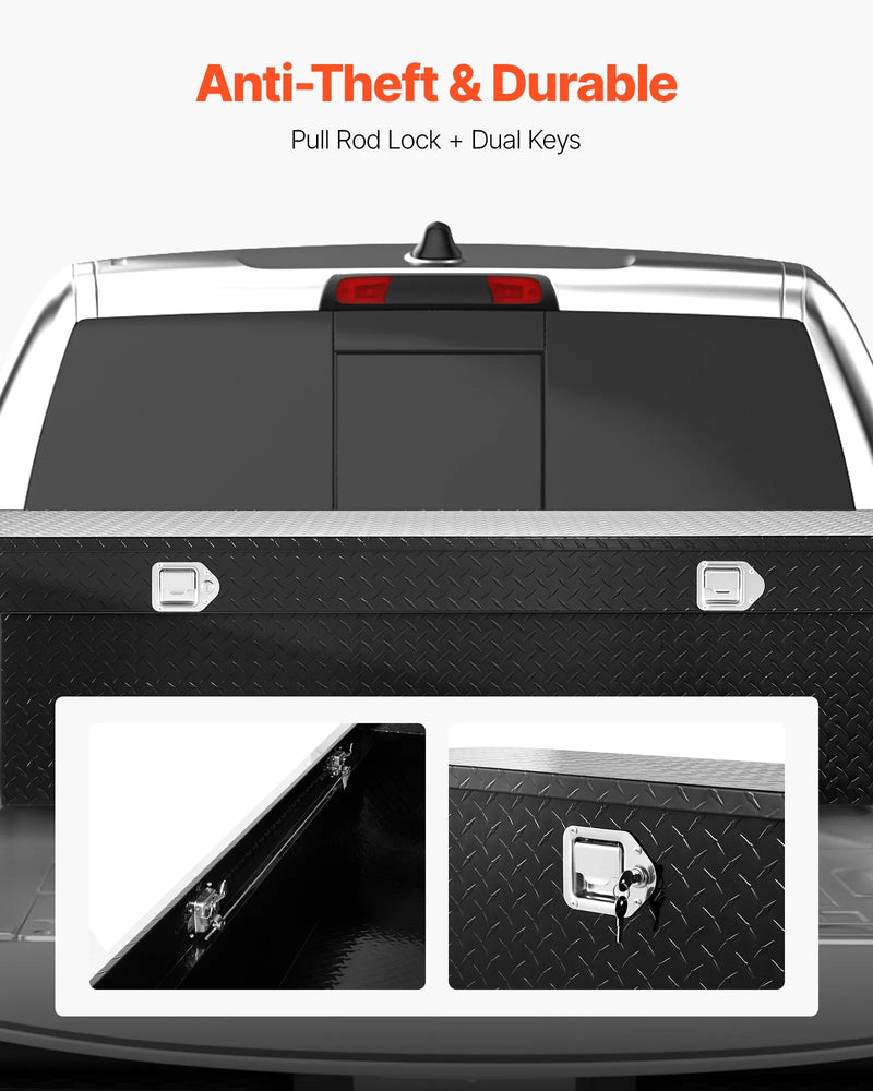 VEVOR kravas automašīnas šķērssija alumīnija instrumentu kaste, 182,88×50,8×35,56 cm ar dimanta faktūru, ūdensizturīga uzglabāšanas kaste ar slēdzeni, atslēgām un sānu rokturiem, melna